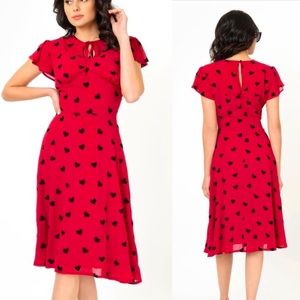 Chiffon Raspberry Retro Heart Print Dress